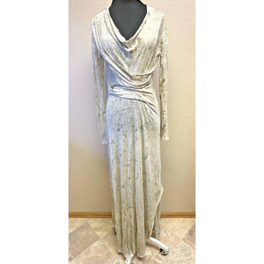 Gilda Midani Linen Faux wrap Maxi dress Small Raw Hem Side Slit Modern Chic